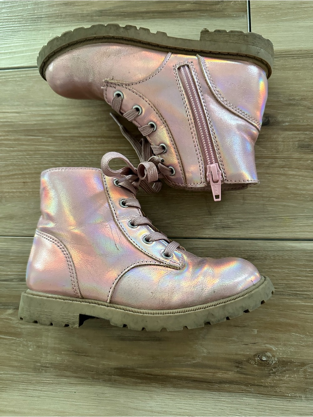 Old Navy Pink Shine Combat Boots 12 (girls)